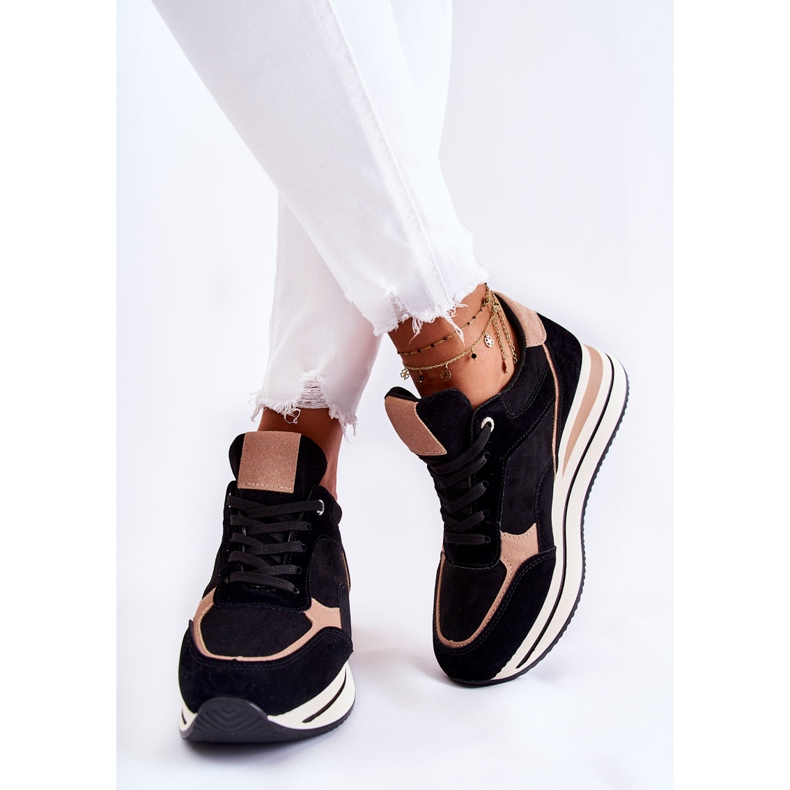 PS1 Deportivas Mujer Ante Negro y Beige Elisse 2