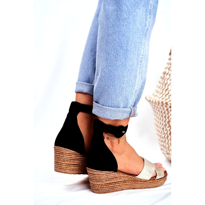 Sandalias Mujer Maciejka Leather Suede Black 04565-25 negro dorado 4