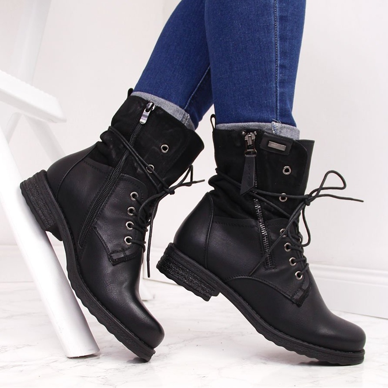 Trabajadores de mujer con cordones y cremallera, negro Jezzi 1