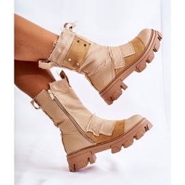 PS1 Botines Trabajadores Altos Sobre Cremallera Nerisa Beige Oscuro 4