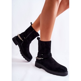 Botines Calados Con Cremallera Con Cadena Chantelle Negro 1