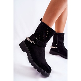 Botines Calados Con Cremallera Con Cadena Chantelle Negro 6