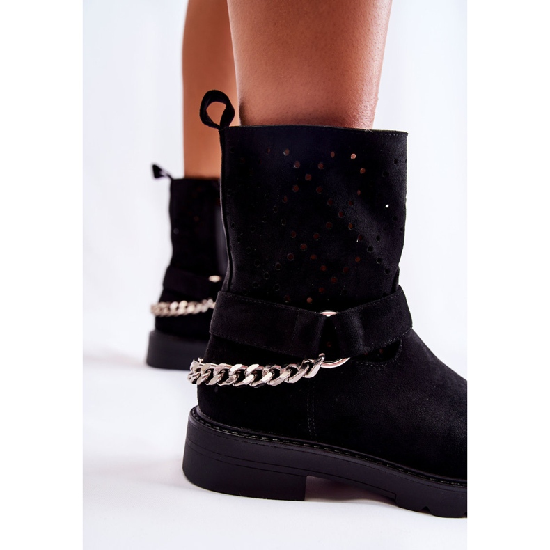 Botines Calados Con Cremallera Con Cadena Chantelle Negro 2 Botines Calados Con Cremallera Con Cadena Chantelle Negro 2