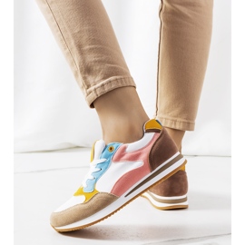 Zapatillas deportivas de mujer Kindler en blanco y marrón rosa 1