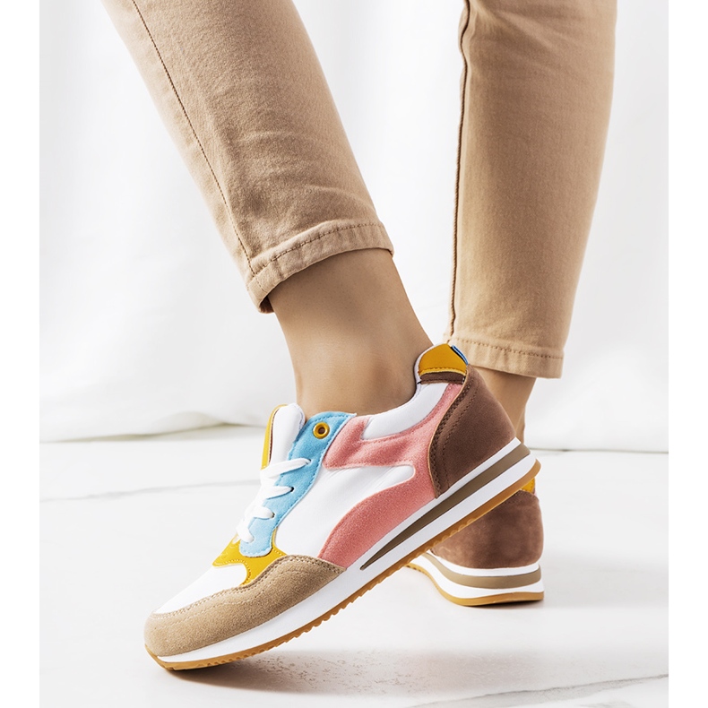 Zapatillas deportivas de mujer Kindler en blanco y marrón rosa 1