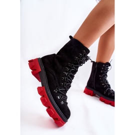 Botas Worker Gamuza Cálida Atadas Pierro Negro y Rojo 3