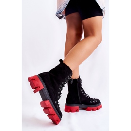 Botas Worker Gamuza Cálida Atadas Pierro Negro y Rojo 4
