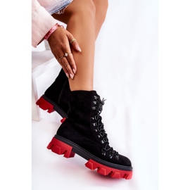 Botas Worker Gamuza Cálida Atadas Pierro Negro y Rojo 9