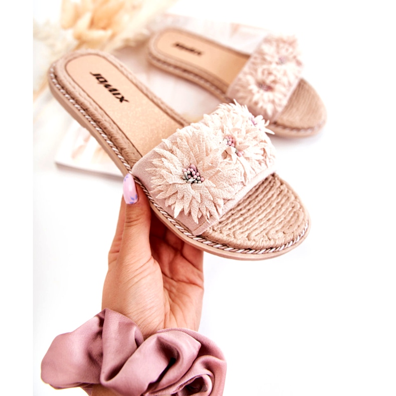 Chanclas de Mujer Beige con Flores de Tela 1
