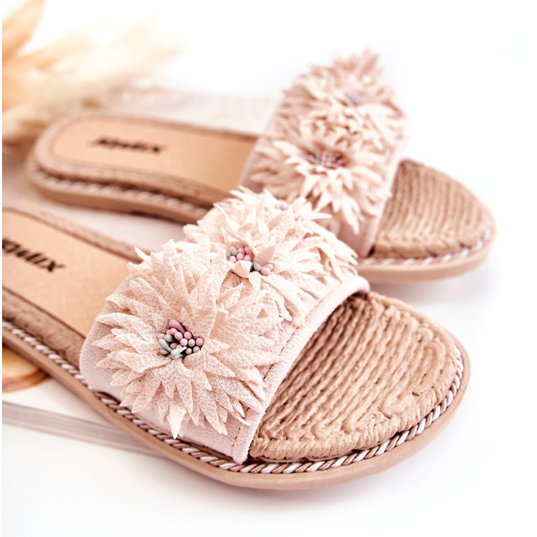 Chanclas de Mujer Beige con Flores de Tela 2