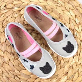 Pantuflas de niña con banda elástica con resbalón de gato en Befado gris 3