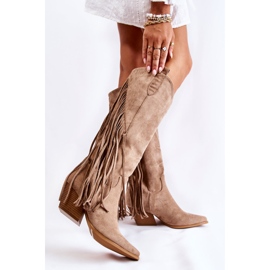 WJ2 Botas Mujer Ante Flecos Beige Simple marrón 2