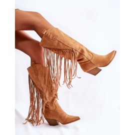 WJ2 Botas Cowboy Mujer Ante Flecos Camel Simple marrón 4