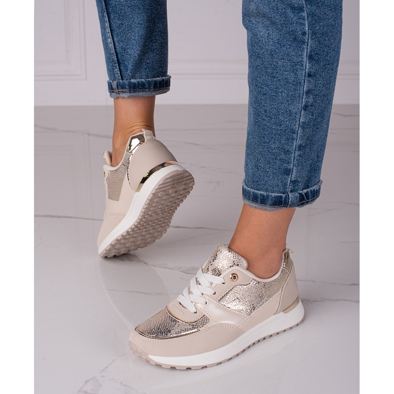 Sneakers beige para mujer Shelovet con estampado de serpiente 1