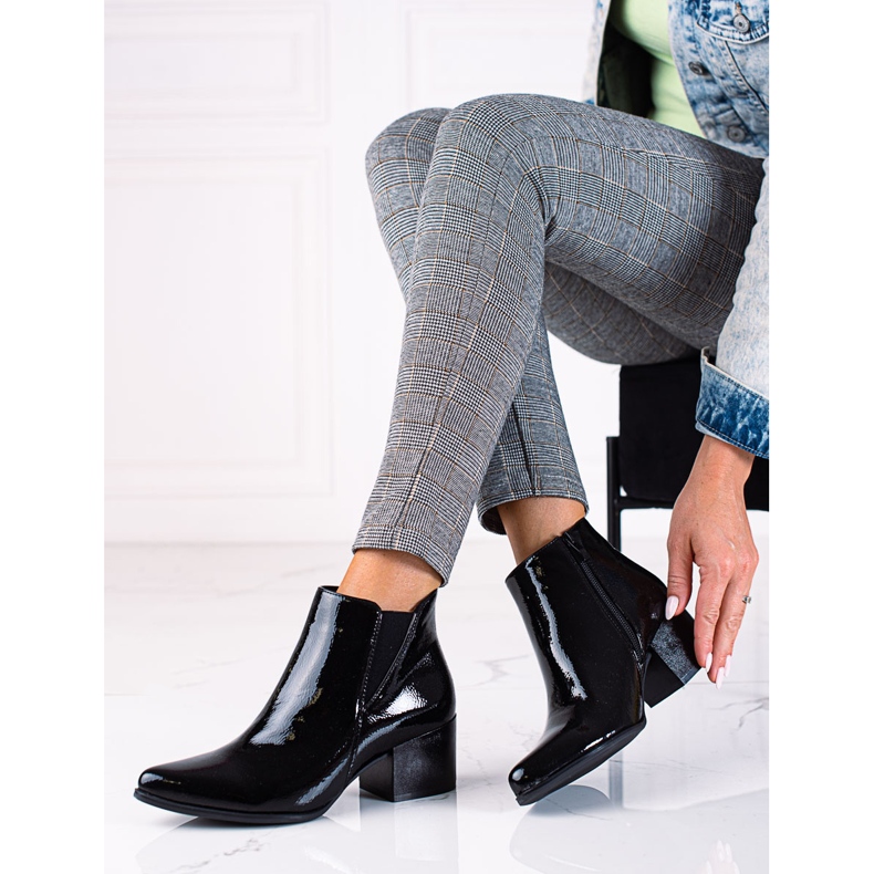 SHELOVET Botines Chelsea lacados en negro Sergio Leone con tacón alto 1