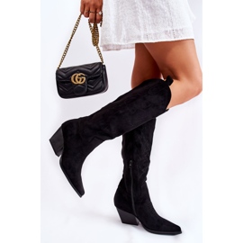 WJ2 Botas cowboy beverly negras de ante con pespuntes negro 7