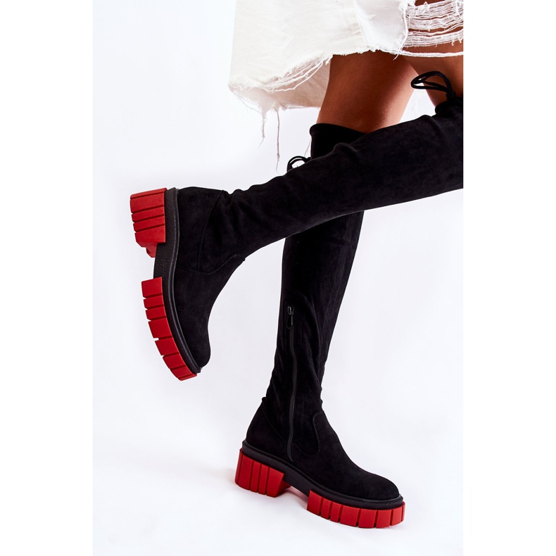 Botas Mujer Ante Negro-Rojo Cheera 2