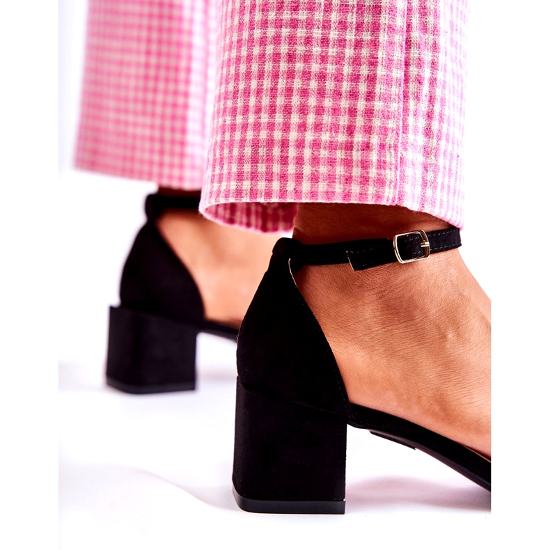 Sandalias de tacón alto de ante para mujer, negro 4