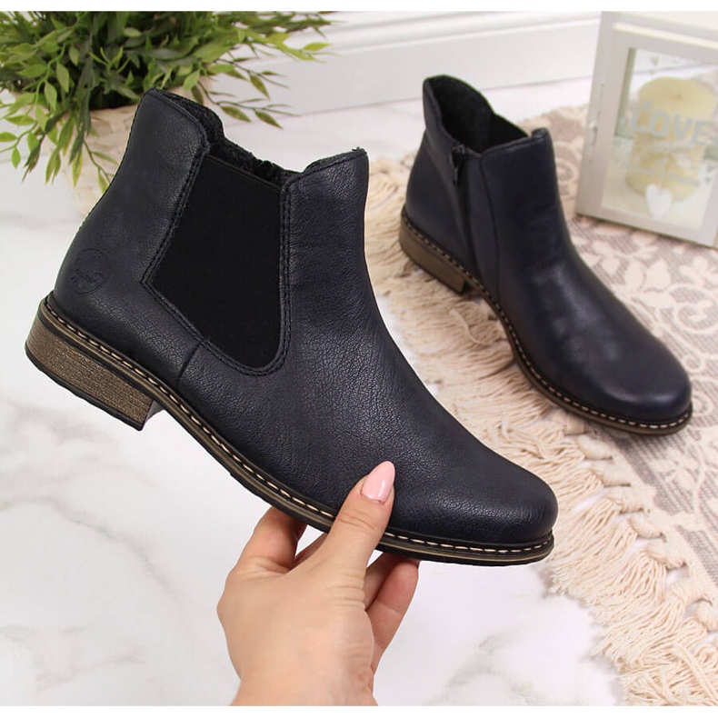Botas Chelsea cálidas para mujer, azul marino Rieker Z4994-14 negro 2