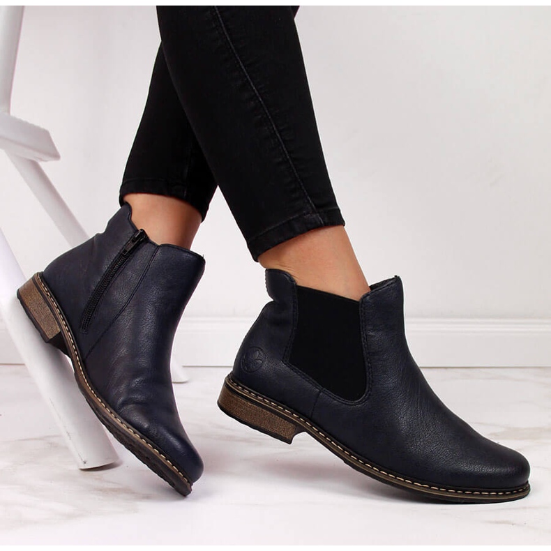 Botas Chelsea cálidas para mujer, azul marino Rieker Z4994-14 negro 1