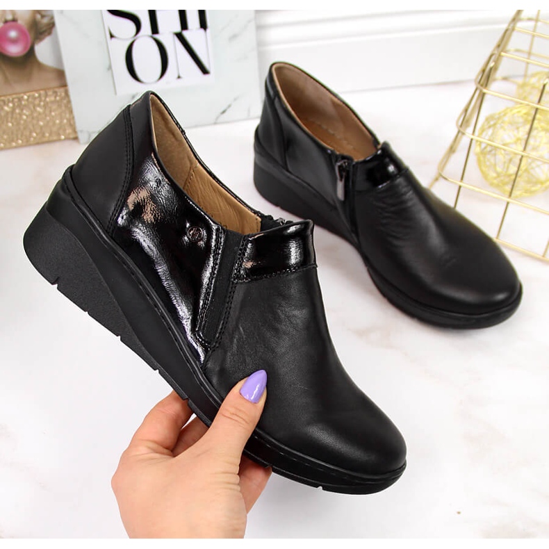 Zapatos cómodos mujer piel negro Helios 348 2