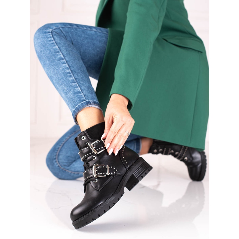 Shelovet Women's Low Workers en estilo rock negro 1