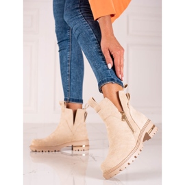 Botas bajas de mujer Shelovet con cremallera dorada, beige 2