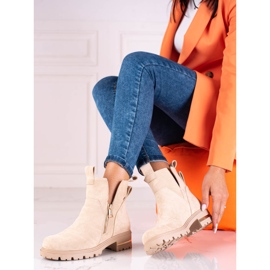 Botas bajas de mujer Shelovet con cremallera dorada, beige 1