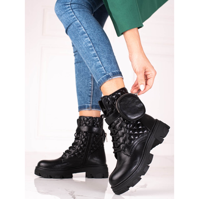 Bolsos de mujer acolchados Shelovet negros con bolsillo de velcro 1