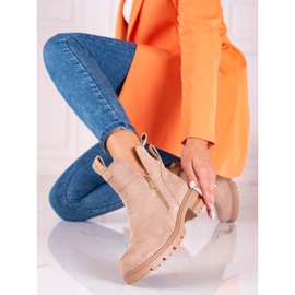 Botas bajas de mujer Shelovet con cremallera dorada, marrón claro 1