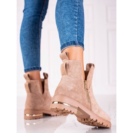 Botas bajas de mujer Shelovet con cremallera dorada, marrón claro 2