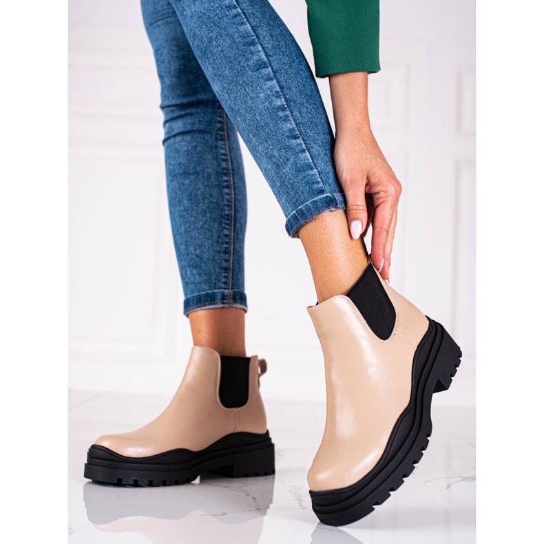 Botas beige para mujer Botas Shelovet Jodhpur en la plataforma 2