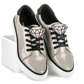 Betler Zapatillas deportivas lacadas con diamantes gris 5