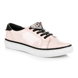 Betler Zapatillas deportivas lacadas con diamantes rosado 2