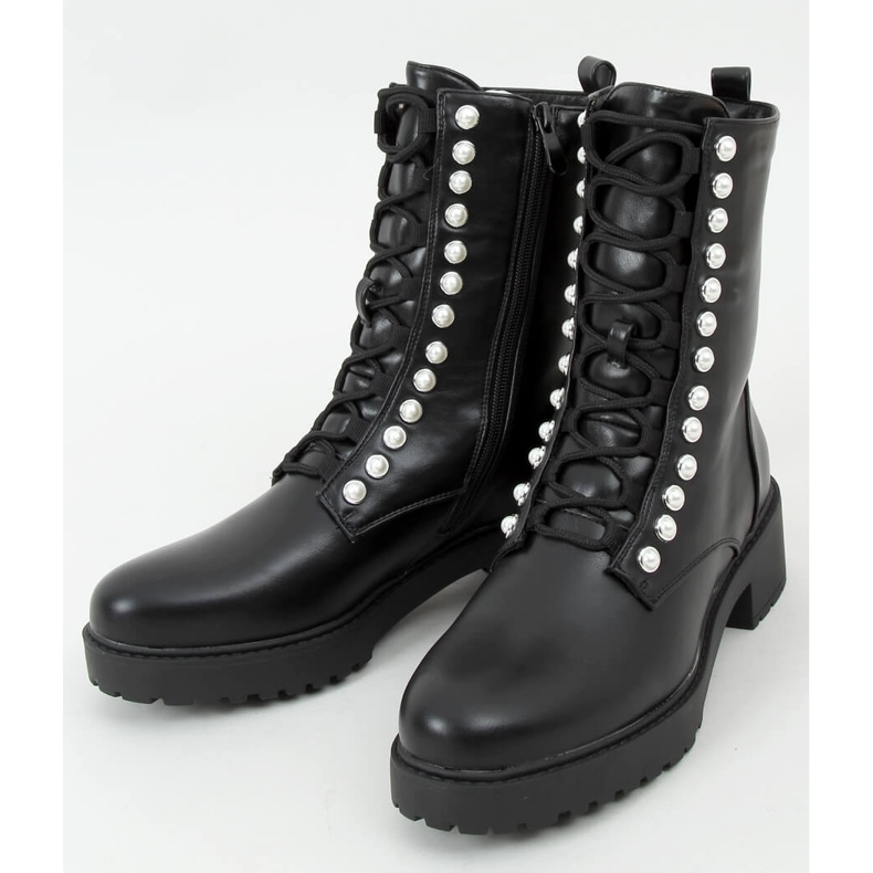 Botas militares con perlas Odrey Black negro 1 Botas militares con perlas Odrey Black negro 1