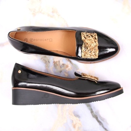 Zapatos lacados, cuñas slip-on, negro Potocki 3