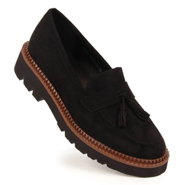 Mocasines mujer ante negro con flecos Vinceza 1