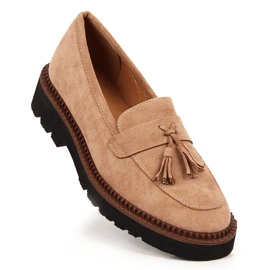 Mocasines mujer ante con flecos Vinceza beige 1