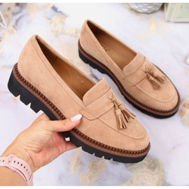 Mocasines mujer ante con flecos Vinceza beige 2