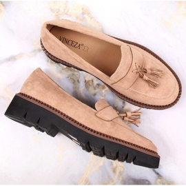Mocasines mujer ante con flecos Vinceza beige 3