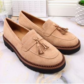 Mocasines mujer ante con flecos Vinceza beige 4