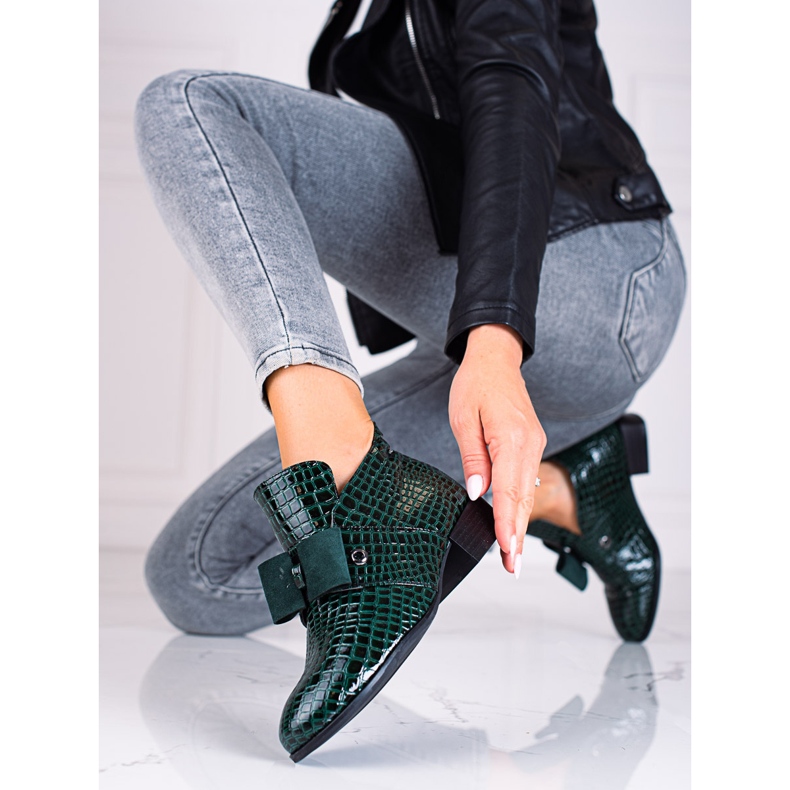 W. Potocki Botas bajas de mujer Potocki con tacón plano verde 1