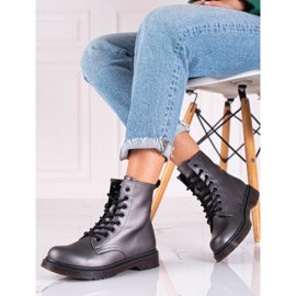 Botines de cordones Shelovet de mujer en gris con brillo metalizado 2