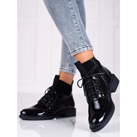 Botines Vinceza de mujer con cordones y tacón plano negro 2