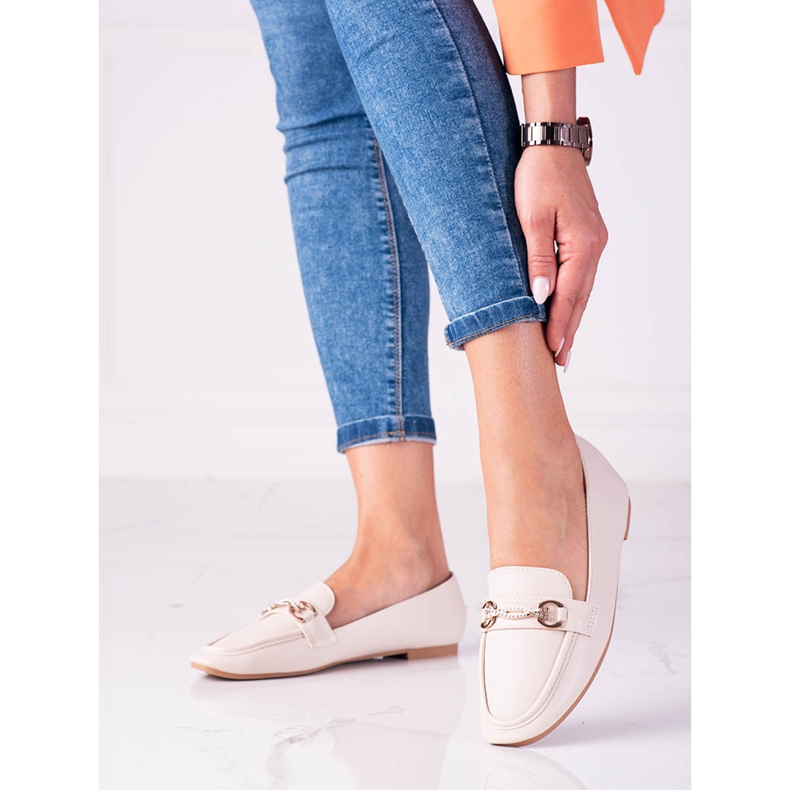 Mocasines clásicos de mujer Shelovet beige con adorno 1