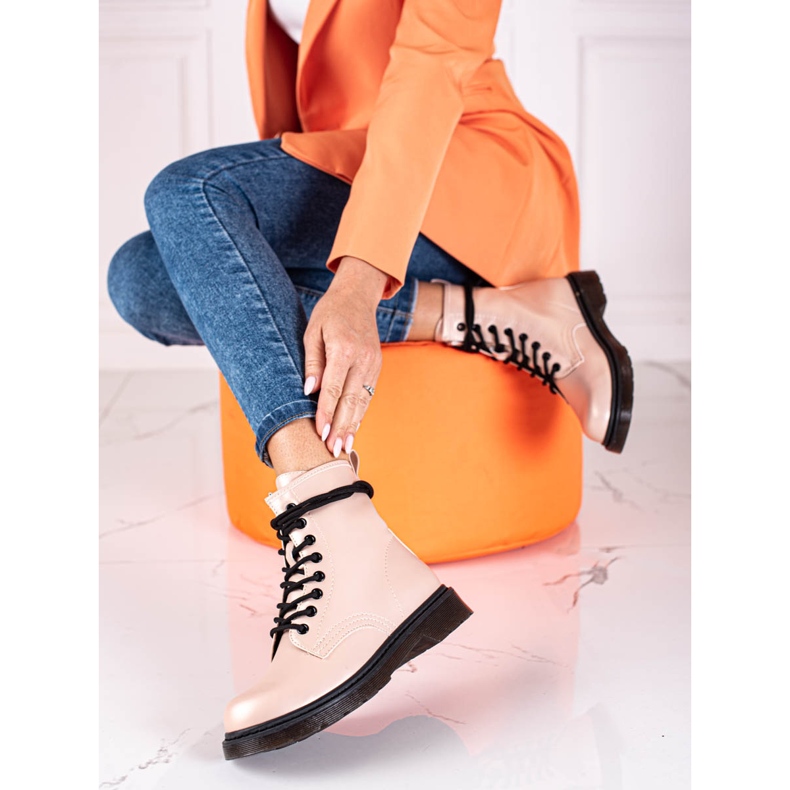 Botines de mujer Shelovet beige con cordones y brillo metalizado 1