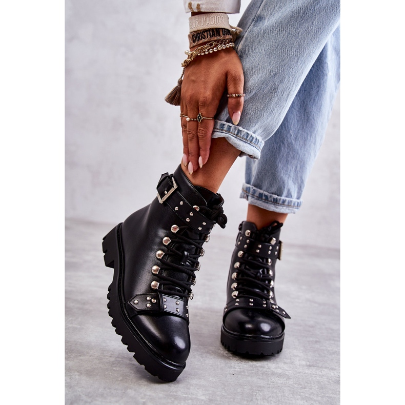 PG1 Botas de ecopiel Sabine negro con cinturón decorativo 2