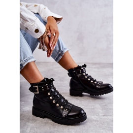 PG1 Botas de ecopiel Sabine negro con cinturón decorativo 6