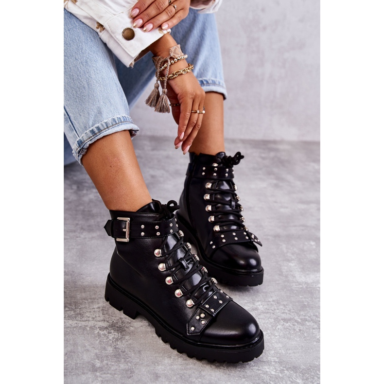 PG1 Botas de ecopiel Sabine negro con cinturón decorativo 1