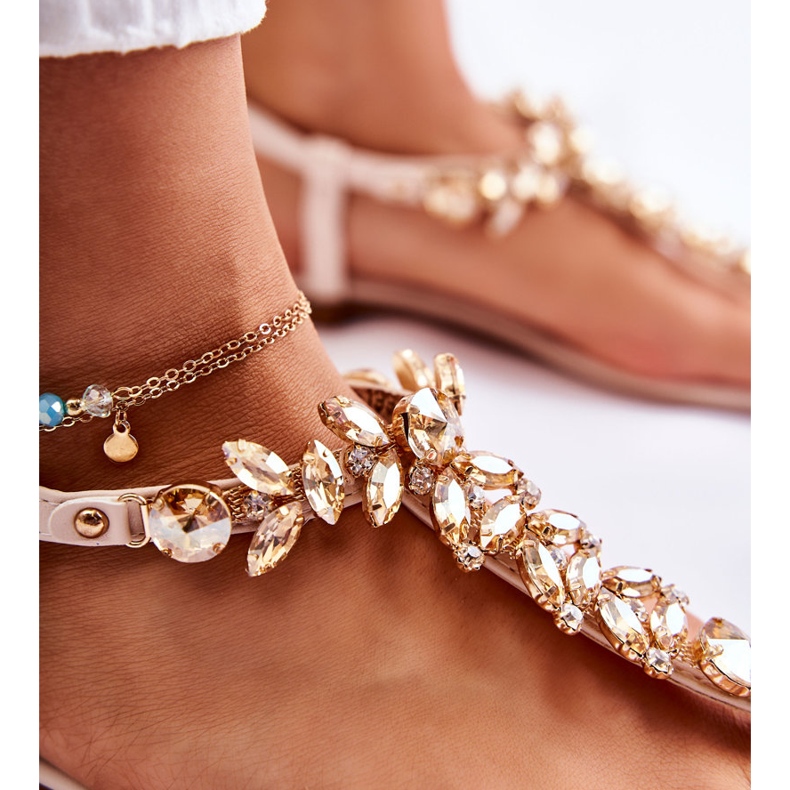 PG2 Sandalias De Mujer Chanclas Con Cinturón Decorativo Beige Luz Del Día 4